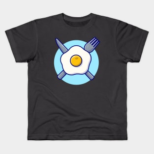 Egg Fried With Fork And Knife Cartoon Vector Icon Illustration (2) Kids T-Shirt